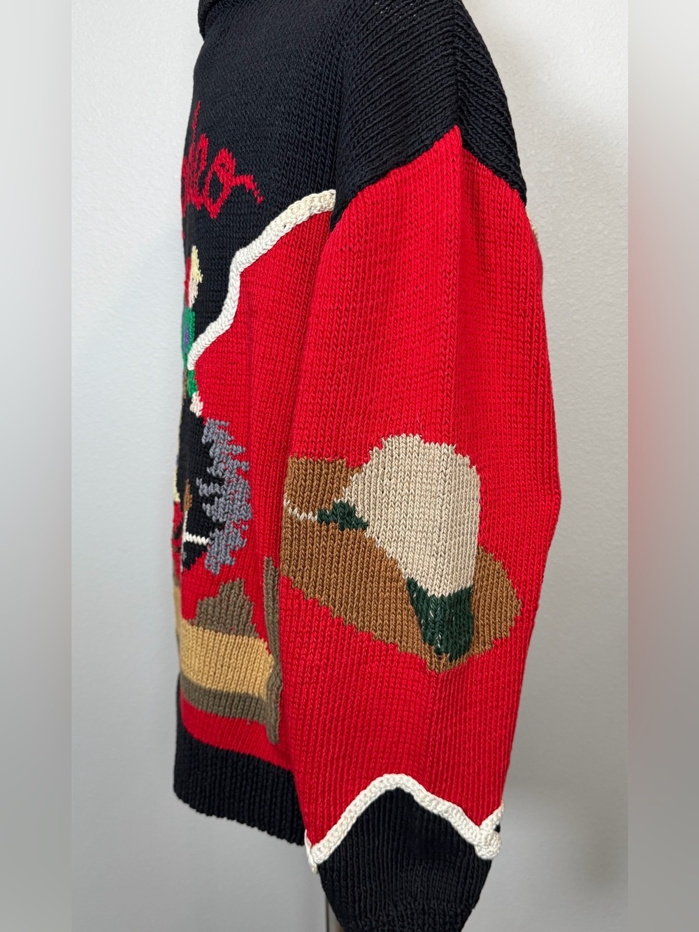 Vintage 80’s Berek Label Cowboy Rodeo Western Hand Knit Sweater Red Black Medium - Picture 9 of 15